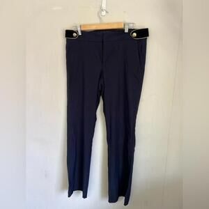 Pink Tartan Women's Tailored Pants - Size 10 with Decorative Gold Buttons